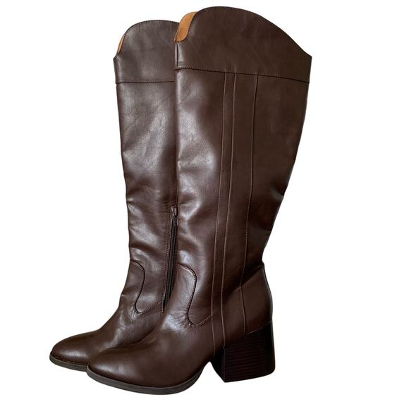 NWT Korks Riding Boots Knee High Womens 11 Tall Dark Brown Vegan Leather Western - Picture 1 of 16